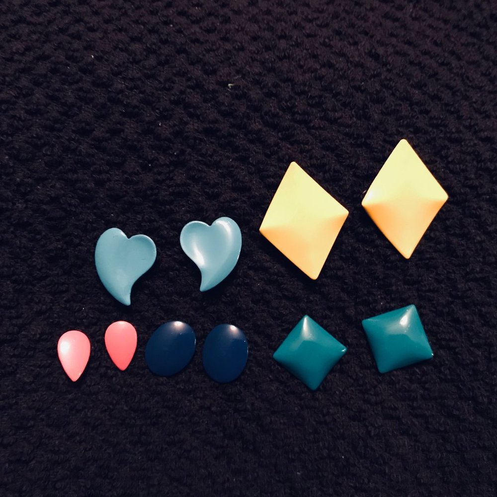 Vintage 80's Earrings Metal Retro Small Lot of 5